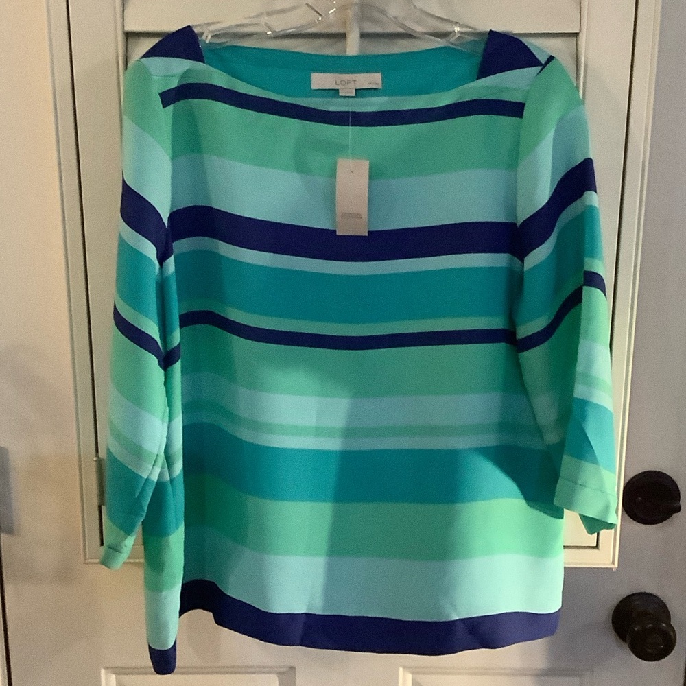 LOFT Blue and Green Striped Blouse